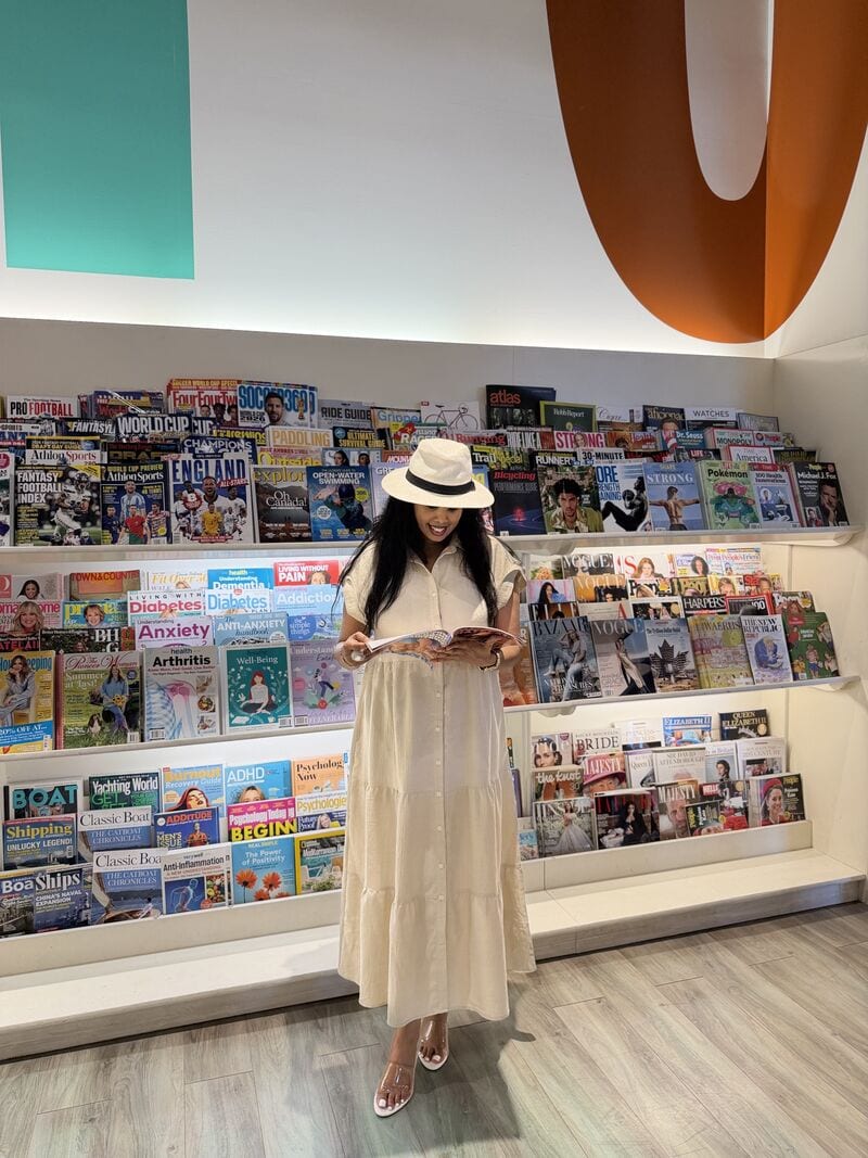 Meseret Haileyesus on a magazine rack editorial spread